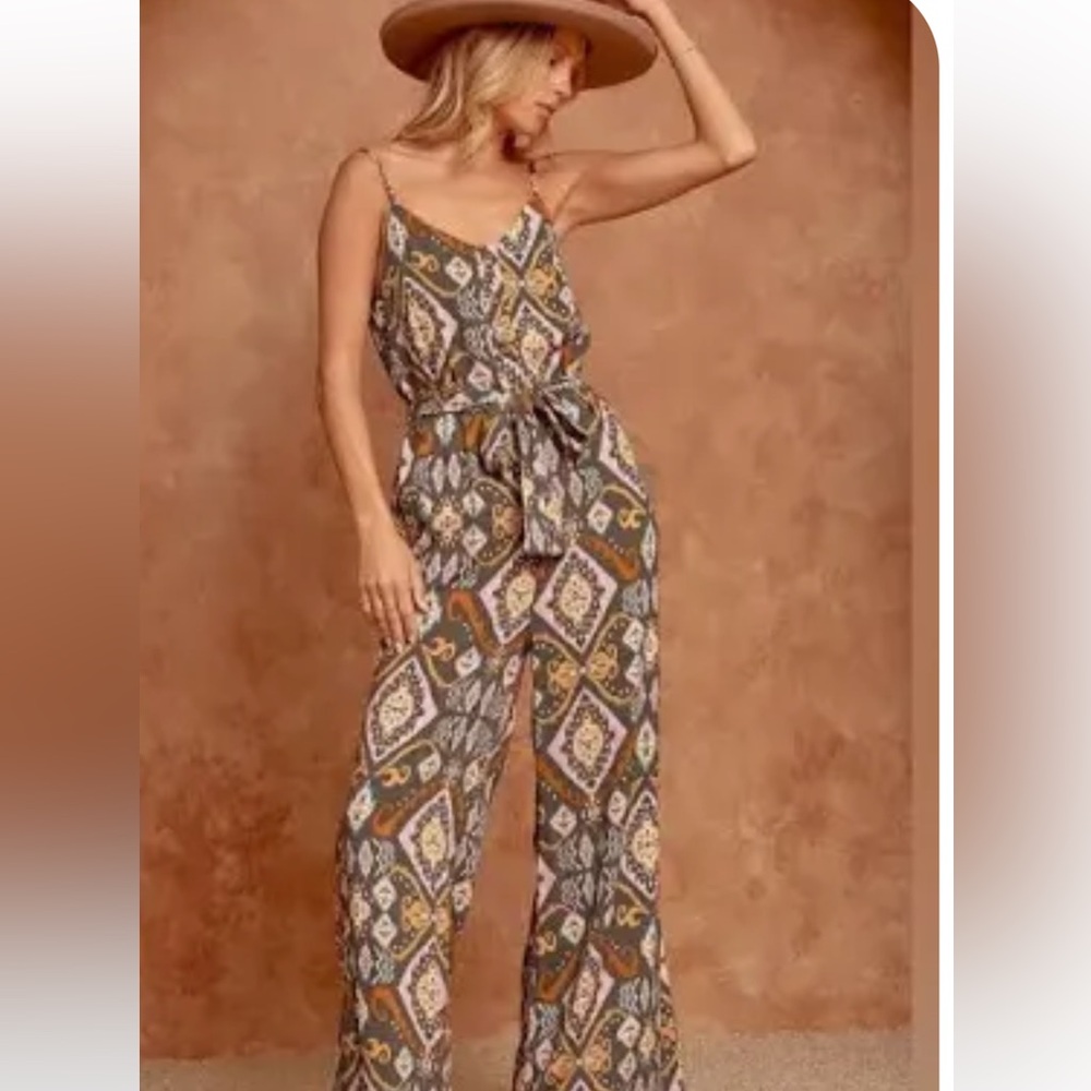Savanna Jane Geometric Jumpsuit - Brown and Cream